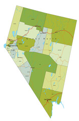 Highly detailed editable political map with separated layers. Nevada.