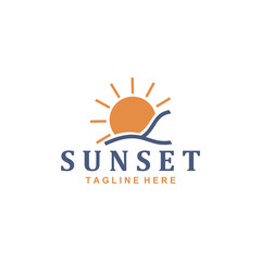 sunset over the sea logo design concept