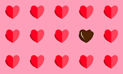 Fototapeta na wymiar red and pink hearts vector background banner backdrop wallpaper card chocolate cookie shadow regular evenly placed pattern cute valentine's day valentine