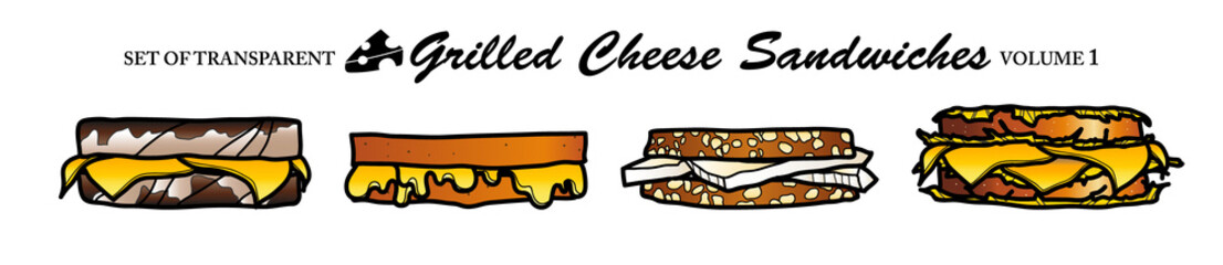 Cute hand drawn isolated color grilled cheese sandwiches on transparent background png file (Volume 1)