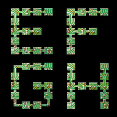 Printed Circuit Board alphabet - letters E-H