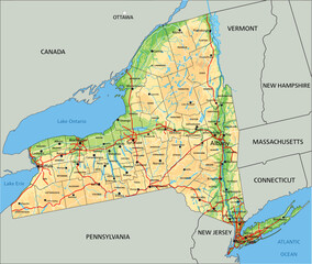 High detailed New York physical map with labeling. - 567086139