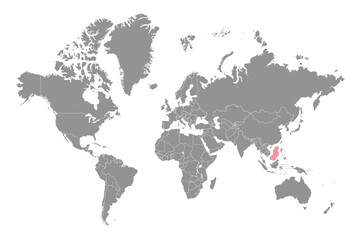 Fototapeta na wymiar South China Sea on the world map. Vector illustration.