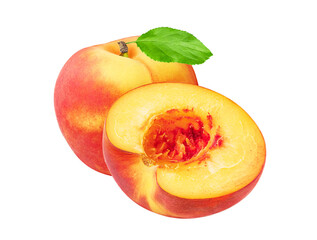 Peach fruit isolated on white or transparent background.
