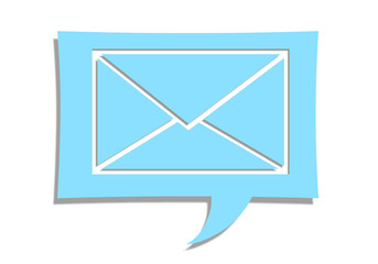 Label, paper in the form of a message. The paper on the wall is blue. In the form of an envelope inside. Letter.