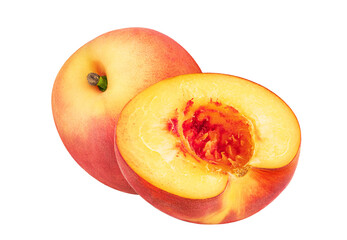 Peach fruit isolated on white or transparent background.