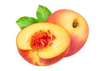 Peach fruit isolated on white or transparent background.