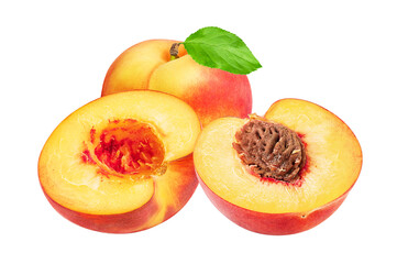 Peach fruit isolated on white or transparent background.