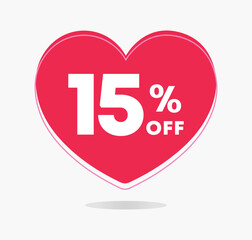 15% off. Vector illustration Valentine's Day. Love, heart icon Promo, offer, sale