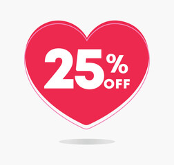 25% off. Vector illustration Valentine's Day. Love, heart icon Promo, offer, sale