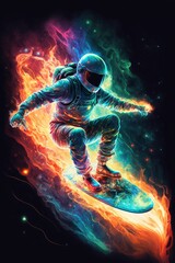 Obraz na płótnie Canvas man flying through the air while riding a snowboard. generative ai.