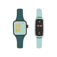 Vector Set of men's and women's watches. Watches collection isolated on white background. Bright hours. Vector illustration