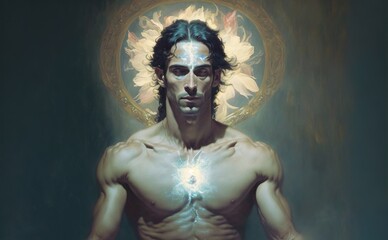 Fototapeta na wymiar Man in meditation nirvana enlightenment illustration generative ai