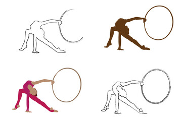 For types of gymnast silhouettes on a white background