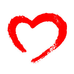 Red heart. Symbol love isolated on white background. Frame brush strokes. Grunge shape heart. Hand drawn paint sketch. Drawing border outline for romantic design. Hands draw print. Vector illustration