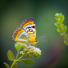 The Beauty of Spring: A Close-Up of a Yellow Butterfly on an Orange Blossom in the Sun