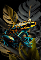 hyper-realistic yellow and black poison dart frog
