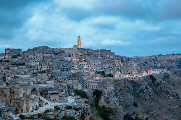 Fototapeta na wymiar View the old city of Matera during twiligt, Basilicata, Italy - Europe