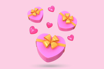 3d rendering of heart giftboxs icon