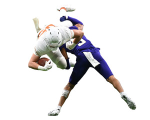 Football players making great plays during competitive games