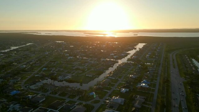 Aerial video Cape Coral sunset 4k