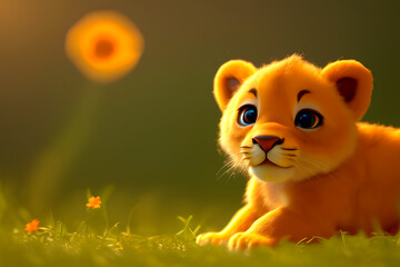 Obraz na płótnie Canvas Adorable baby lion for children's storybook illustration. Generative AI.