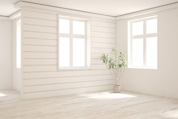 Empty room in white color. Scandinavian interior design. 3D illustration