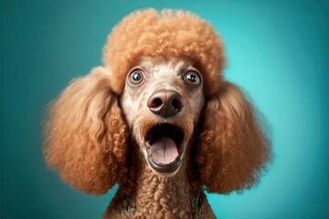 Studio portrait of a poodle dog with a surprised face , concept of Loyalty and Companionship, created with Generative AI technology - obrazy, fototapety, plakaty
