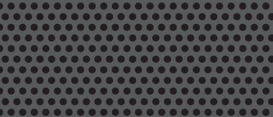 Black polka dot pattern on grey background. Straight dot pattern for backdrop and wallpaper template. Simple classic polka dot lines with repeat stripes texture. Polka background, vector illustration