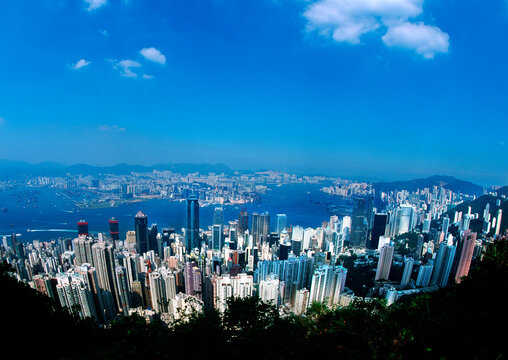 Majestic Hong Kong harbor from Victoria Peak 2002