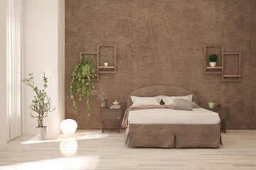 Modern bedroom interior. Scandinavian design. 3D illustration