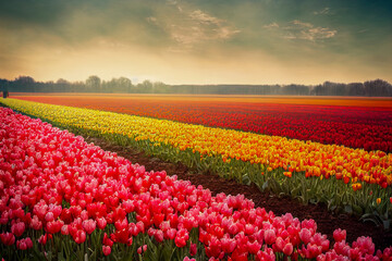 field of tulips and sky, Generative AI Art Illustration