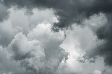dark clouds make sky in black. Heavy rain thunderstorm . Pattern of clouds overcast predict tornado, Hurricane or thunderstorm and rainy.