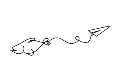 Silhouette of fish and paper plane as line drawing on white background - obrazy, fototapety, plakaty