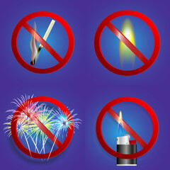 fire, prohibition sign, set, vector