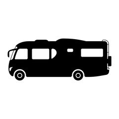 Motorhome icon. Camper, caravan. Black silhouette. Side view. Vector simple flat graphic illustration. Isolated object on a white background. Isolate.