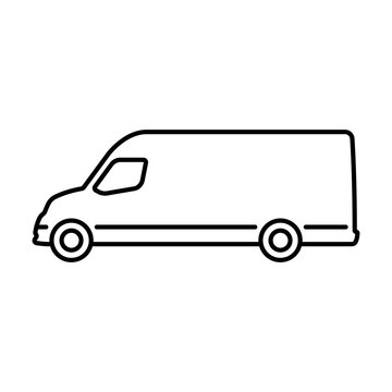 recommend clip art: Van icon. Cargo minibus. Black contour linear silhouette. Side view. Editable strokes. Vector simple flat graphic illustration. Isolated object on a white background. Isolate.