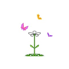 butterfly on a branch with flowers drawing 