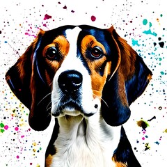 beagle in water color, splatter paint, dripping paint, colorful, generative ai