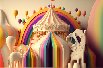bstract fantasy 3d rainbow carnival deign on white background,generative,ai.