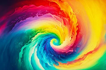 Foto op Plexiglas spiral Abstract multicolor swirl rainbow watercolor textured background. acrylic wave curl paint twisted © vika33