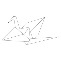Origami crane vector outline illustration icon isolated on white background. Japanese traditional origami crane for infographic, website or app. Geometric line shape for art of folded paper.