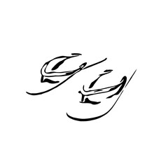black and white sketch of sandal design with transparent background