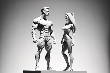 Fototapeta na wymiar Fitness couple statues, Generative AI illustration