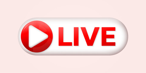 Live stream 3d icon or logo with play button. Broadcast, livestream sign. Vector illustration.