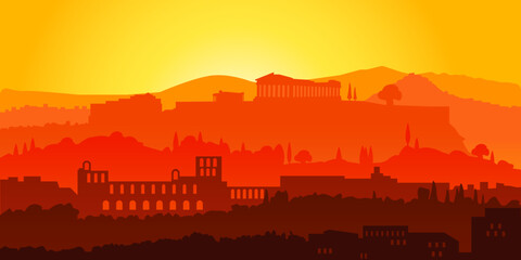 Acropolis Athens Greece silhouette illustration. Athens skyline. Parthenon. - obrazy, fototapety, plakaty