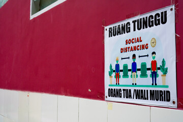 Sign or markers for social distancing poster for distance yourself  feet away from other people