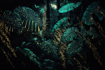 Fototapeta na wymiar Lush exotic jungle foliage background. AI 