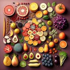Fruits & vegetables knolling - generative ai