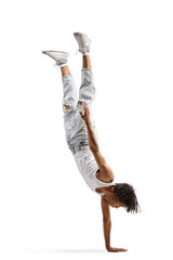 African american male dancer performing a handstand